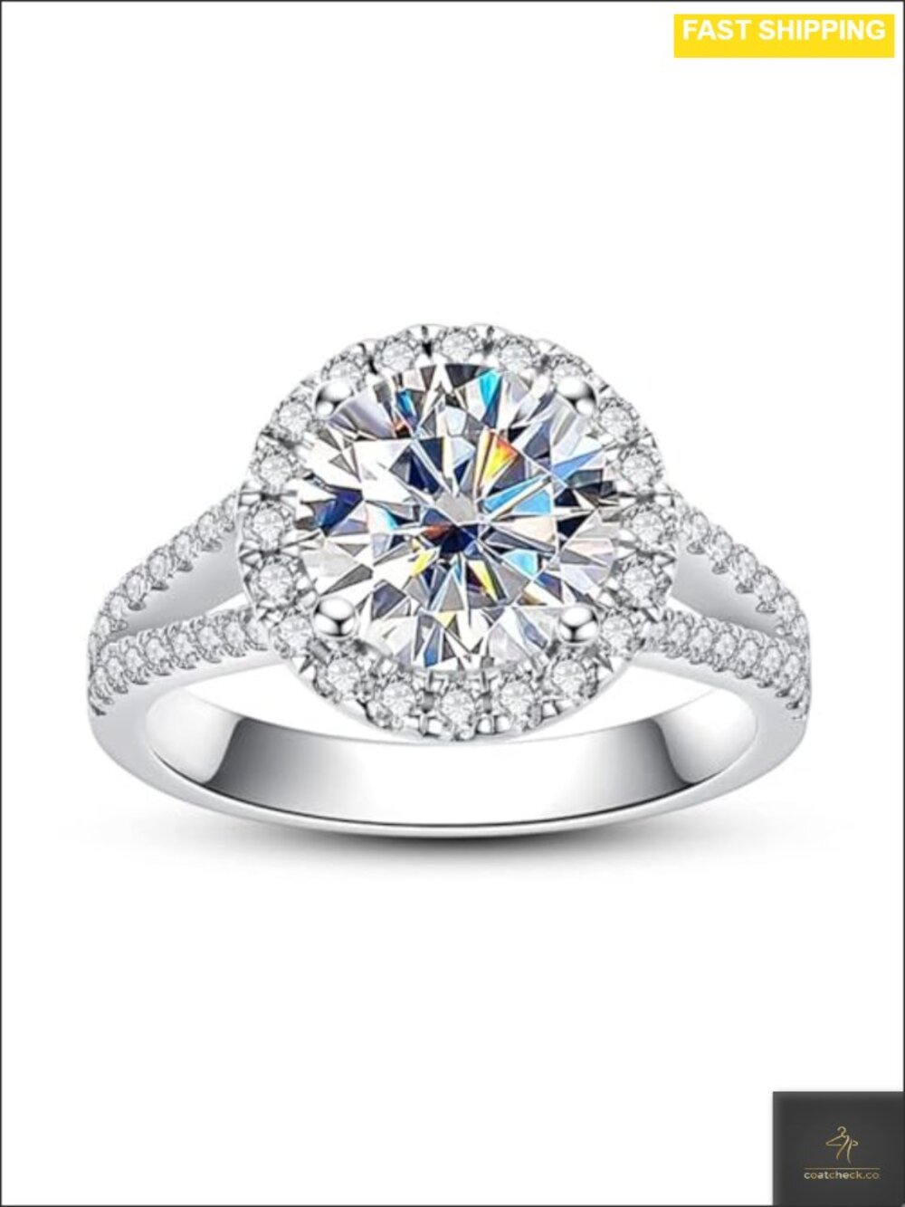 Moissanite Engagement Ring 925 Sterling Silver 14K Gold Plated Halo Vintage